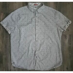 Denim & Flower Button Down Shirt Mens XL Gray Bird Short Sleeve Ricky Singh